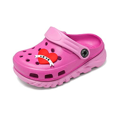 YuanDiann Kinder Clogs Jungen Mädchen Hausschuhe Sandalen rutschfest Leicht Atmungsaktiv Eva Gartenschuhe Kleinkinder Surfen Sommer Schuhe Schwimmbad (Pink + Rose Rot 32 EU) von YuanDiann