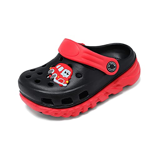 YuanDiann Kinder Clogs Jungen Mädchen Hausschuhe Sandalen rutschfest Leicht Atmungsaktiv Eva Gartenschuhe Kleinkinder Surfen Sommer Schuhe Schwimmbad (Schwarz + Rot 27 EU) von YuanDiann