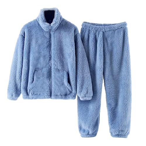 YuanDiann Kinder Herbst Winter Samt Pyjama Set Top & Hose Warmer Komfort Nachtwäsche Verdicken Hautfreundlich Warme Kinder Homewear Nachtwäsche 110-180 Blau 170 von YuanDiann