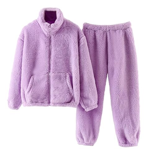 YuanDiann Kinder Herbst Winter Samt Pyjama Set Top & Hose Warmer Komfort Nachtwäsche Verdicken Hautfreundlich Warme Kinder Homewear Nachtwäsche 110-180 Hellviolett 130 von YuanDiann