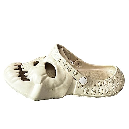 YuanDiann Lustige Totenkopf Clogs Herren, Tragbar rutschfest Leicht Schlappen Sommer Garten Hausschuhe Cozy Pantoletten Indoor Outdoor Braun 40-41 EU von YuanDiann