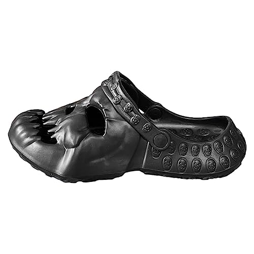 YuanDiann Lustige Totenkopf Clogs Herren, Tragbar rutschfest Leicht Schlappen Sommer Garten Hausschuhe Cozy Pantoletten Indoor Outdoor Schwarz 40-41 EU von YuanDiann