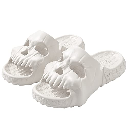 YuanDiann Lustige Totenkopf Slides Herren Damen, Tragbar rutschfest Leicht Duschschuhe Wolkenschuhe Schlappen Sommer Garten Hausschuhe Badeschuhe Pantoletten Indoor und Outdoor Weiß 36-37 EU von YuanDiann