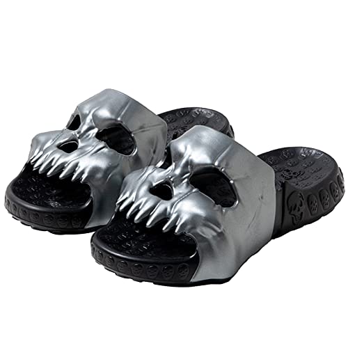 YuanDiann Lustige Totenkopf Slides Herren Damen, Tragbar rutschfest Leicht Duschschuhe Wolkenschuhe Schlappen Sommer Garten Hausschuhe Badeschuhe Pantoletten Indoor und Outdoor Weiß 42-43 EU von YuanDiann