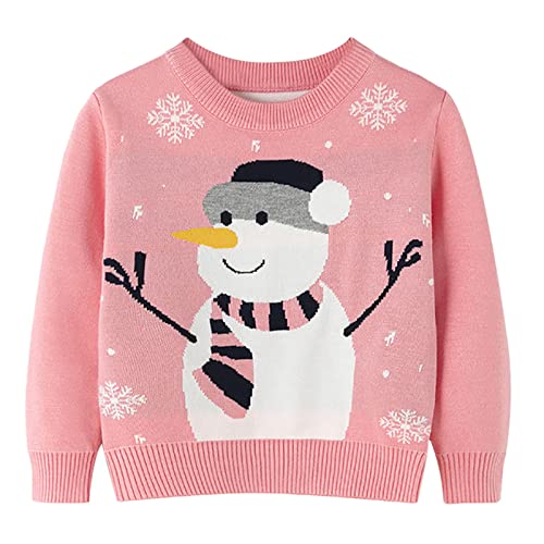 YuanDiann Mädchen Jungen Weihnachtspullover Kinder Langarm Gestrickt Sweater Pullis Strickpullover Kleinkind Herbst Winter Baumwolle Strickjacken 233 Rosa 110 cm von YuanDiann