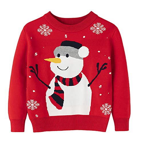 YuanDiann Mädchen Jungen Weihnachtspullover Kinder Langarm Gestrickt Sweater Pullis Strickpullover Kleinkind Herbst Winter Baumwolle Strickjacken 233 Rot 100 cm von YuanDiann