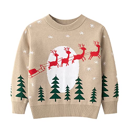YuanDiann Mädchen Jungen Weihnachtspullover Kinder Langarm Gestrickt Sweater Pullis Strickpullover Kleinkind Herbst Winter Baumwolle Strickjacken 3141 Braun 140 cm von YuanDiann