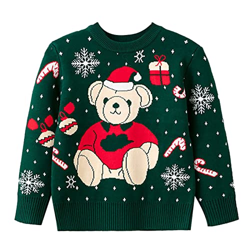 YuanDiann Mädchen Jungen Weihnachtspullover Kinder Langarm Gestrickt Sweater Pullis Strickpullover Kleinkind Herbst Winter Baumwolle Strickjacken 49 Grün 120 cm von YuanDiann