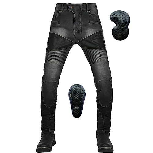 YuanDiann Motorradhose Atmungsaktiv Sommer Motorrad Jeans Stretch Herren Textil Jeanshose mit Verbesserter Protektoren Schwarz XL von YuanDiann