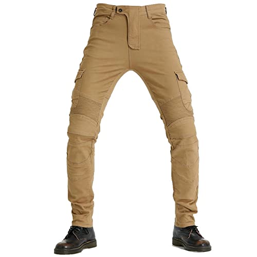 YuanDiann Motorradhose Motorrad Jeans Stretch Casual Herren Textil Jeanshose mit Verbesserter Protektoren Braun L von YuanDiann