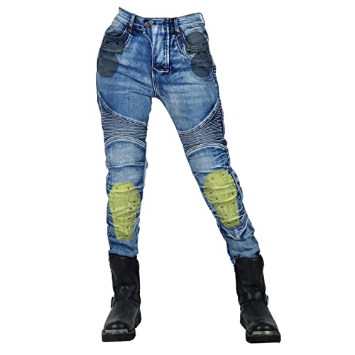 YuanDiann Motorradhose Motorrad Jeans Stretch Casual Vintage Damen Textil Jeanshose Verschleißfestem mit Protektoren Blau M von YuanDiann