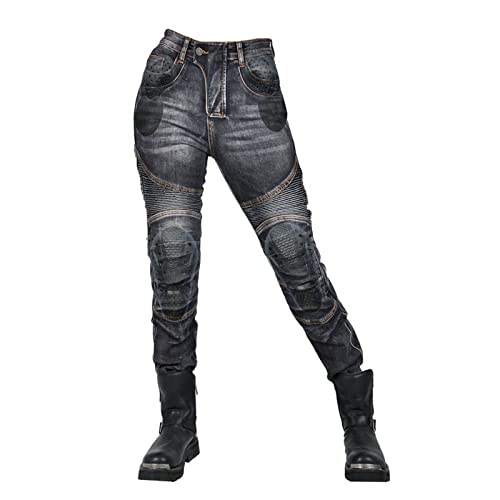 YuanDiann Motorradhose Motorrad Jeans Stretch Casual Vintage Damen Textil Jeanshose Verschleißfestem mit Verbesserter Protektoren Schwarz XS von YuanDiann
