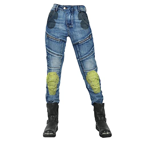 YuanDiann Motorradhose Motorrad Jeans Stretch Vintage Casual Damen Textil Jeanshose mit Verbesserter Protektoren Blau M von YuanDiann