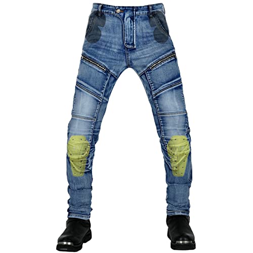 YuanDiann Motorradhose Motorrad Jeans Stretch Vintage Herren Textil Jeanshose Verschleißfestem mit Protektoren Blau L von YuanDiann