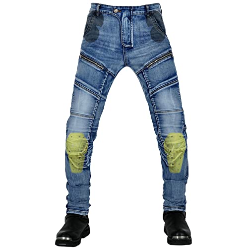 YuanDiann Motorradhose Motorrad Jeans Stretch Vintage Herren Textil Jeanshose Verschleißfestem mit Protektoren Blau XL von YuanDiann