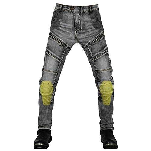 YuanDiann Motorradhose Motorrad Jeans Stretch Vintage Herren Textil Jeanshose Verschleißfestem mit Protektoren Schwarz L von YuanDiann