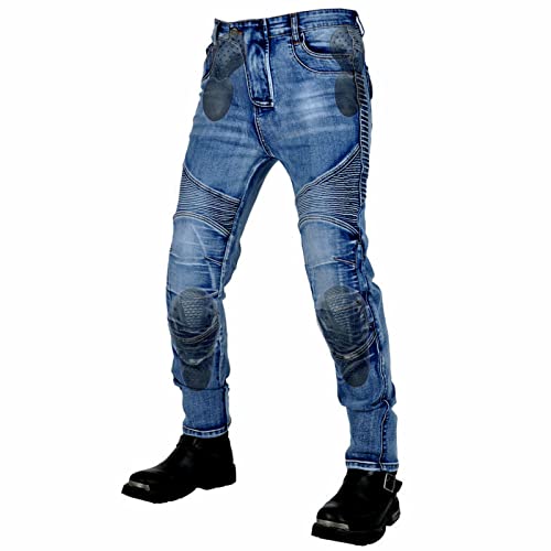 YuanDiann Motorradhose Motorrad Jeans Stretch Vintage Herren Textil Jeanshose Verschleißfestem mit Verbesserter Protektoren Blau L von YuanDiann