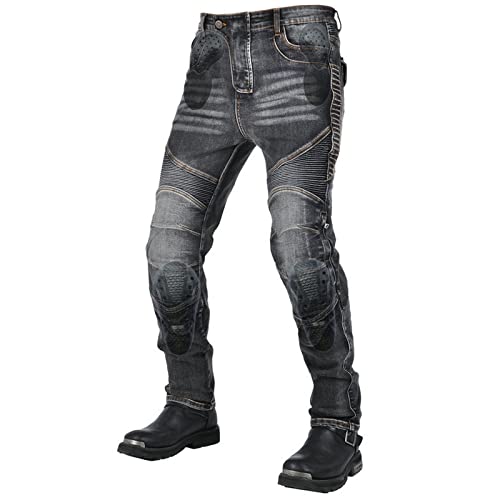 YuanDiann Motorradhose Motorrad Jeans Stretch Vintage Herren Textil Jeanshose Verschleißfestem mit Verbesserter Protektoren Schwarz XXXL von YuanDiann