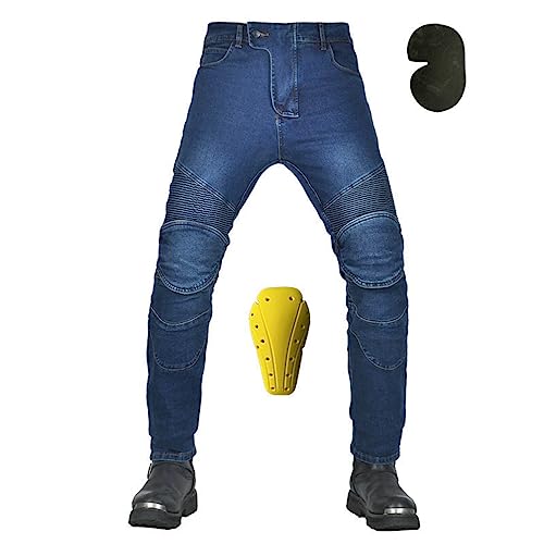 YuanDiann Motorradhose Motorrad Jeans Stretch Vintage Herren Textil Jeanshose Verschleißfestem mit Protektoren Blau L von YuanDiann