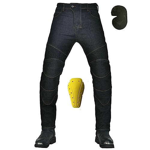 YuanDiann Motorradhose Motorrad Jeans Stretch Vintage Herren Textil Jeanshose Verschleißfestem mit Protektoren Schwarz L von YuanDiann