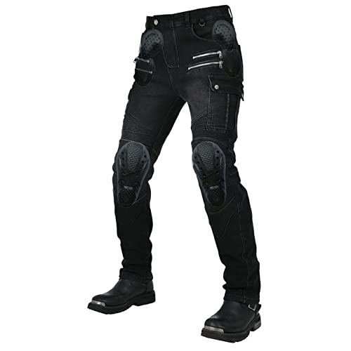 YuanDiann Motorradhose Motorrad Jeans Stretch Winter Warm Fleece-Futter Casual Herren Textil Jeanshose mit Verbesserter Protektoren Schwarz XXXL von YuanDiann