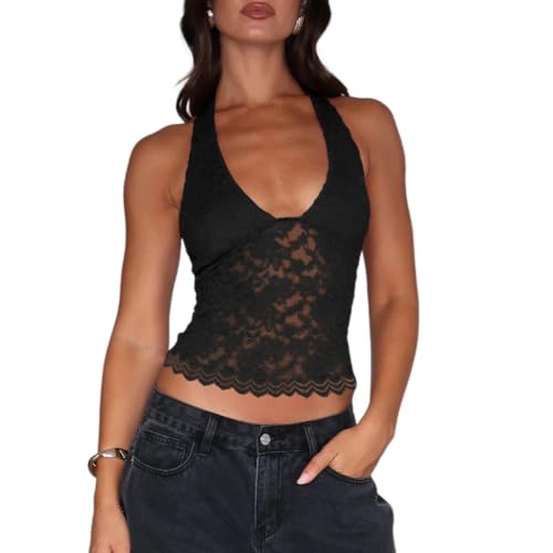 YuanDiann Y2K Damen Sexy Spitze Weste – Slim Fit Top mit Hohlem Design, Rückenfrei, Tiefer V-Ausschnitt, Retro 90s Sommer Tanktop Schwarz M YuanDiann Y2K Damen Sexy Spitze Weste – Slim Fit Top mit Hohlem Design, Rückenfrei, Tiefer V-Ausschnitt, Retro 90s Sommer Tanktop Schwarz M von YuanDiann