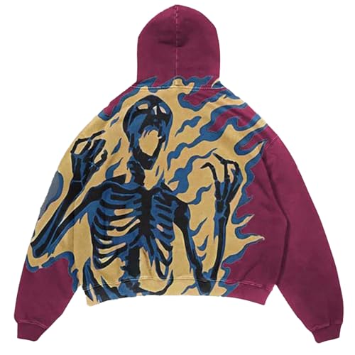 YuanDiann Y2K Gothic Skelett Hoodie mit Punk Druck Design - Herren Damen Streetwear Kapuzenpullis Sweatshirt mit Kapuze​ Sport Casual​ Kapuzenpullover 18# XL von YuanDiann