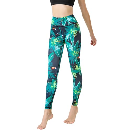 YuanDiannn Damen Yoga Leggings Ausgefallene Stretch Push Up Sportliche Trainings Fitness Bunte Tights Formende Kompressions Blumen Laufhosen Leggins 5# XL von YuanDiann