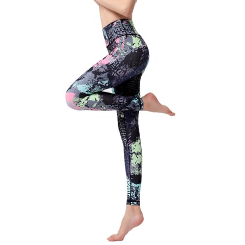 YuanDiannn Damen Yoga Leggings Blumen Stretch Push Up Sport Trainings Fitness Bunte Tights Formende Kompressions Ausgefallene Laufhosen Leggins 28# XL von YuanDiann
