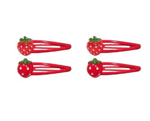 Rote Erdbeer-Haarspangen für Mädchen, Krokodil-Haarspangen, rotes Metall, Obst-Haarspangen, Haar-Accessoires, Clips und Haarspangen, Metallschnalle, dekoriert die Haarpflege, 4 Stück von YuanHolumid