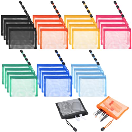 Yuanan Mini-Netz-Reißverschlusstasche, sichtbare kleine Reißverschlusstasche, buntes Nylon, Make-up-Organizer für Reisen und Zuhause, 13 x 10 cm, 28 Stück von Yuanan