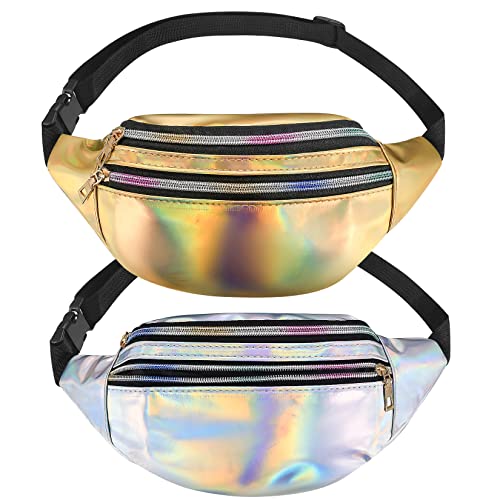 2 STK Bauchtasche Damen Glitzer, Gürteltasche Metallic, wasserdichte Hüfttasche, Guerteltasche Verstellbarer, für Mädchen Frauen Männer Kinder Party Festival Sport Outdoor Reisen - Gold, Silber von YuanbaoTt