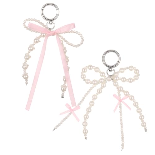 Yuanchu 2 Stück Perlenschleifen-Schlüsselanhänger, Eleganter Geldbörsen-Schlüsselanhänger für Damen Handgelenk Armband Anhänger Mehrzweck handgefertigtes Schmuckzubehör für Taschen Handys Haushalt von Yuanchu