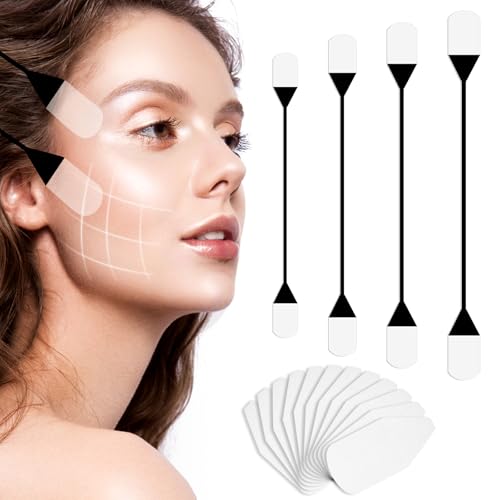Yuanchu 24 Face Lifting Tape, 20 Facelifting Aufkleber mit 4 Längen Esichtstraffungsband High Elastic Kinesiology V-Form Gesicht Straffung Anti Falten Facial Patches Instant Invisible(schwarz) von Yuanchu