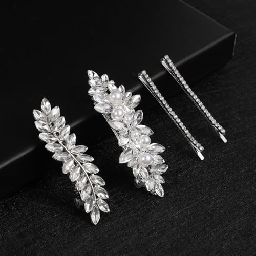 Yuanchu 4 Stück Glitzernde Strass-Bling-Haarspangen Damen, Strass Haarschmuck für Damen Haarspange Silber Hair Clips Vintage Spangen Haare Kristall Haarklemmen Glitzer Snap Französische Haarspange von Yuanchu