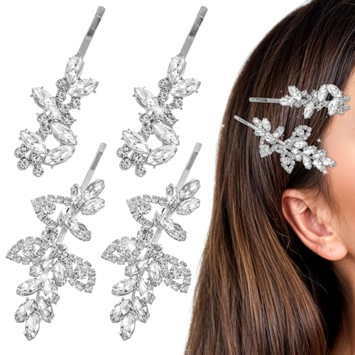 Yuanchu 4 Stück Hochzeit Strass-Haarspangen, Braut Haarspange Mit Strasssteinen Kristall Haarnadeln Silber Haarklammer Glitzer Rhinestone Haarschmuck Brautschmuck für Brautjungfern Damen Frauen von Yuanchu