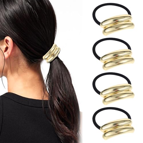Yuanchu 4 Stück Haarmanschetten aus Metall,Pferdeschwanz Haarklammer Goldenes Haargummi Mode Elastisches Zopfgummi Eleganter Haarschmuck Kopfstück für Damen Mädchen von Yuanchu