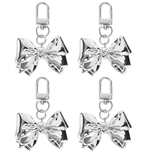 Yuanchu 4 Stück Silber Schleife Schlüsselanhänger,Eleganter Damen Taschenanhänger Y2k Accessoires Modischer Anhänger Bogen Schlüsselanhänger Phone Charm Autoschlüsselanhänger von Yuanchu