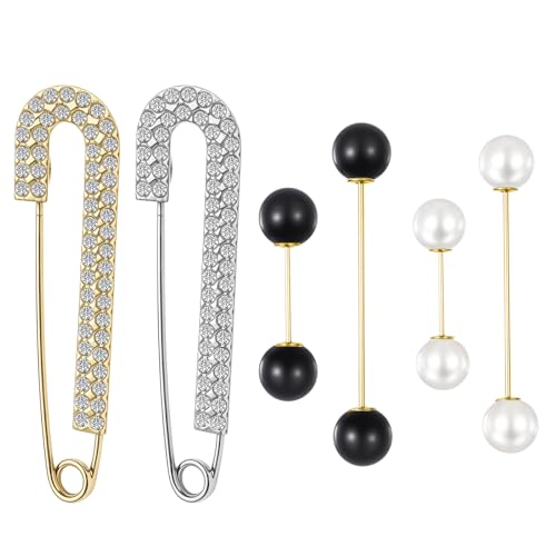 Yuanchu 6 Stück Perle Brosche Sicherheitsnadel, Anstecknadel Kragen Clip Strass Pullover Schal Clip Kristall Shawl Clips Broschen Pins Damen Hemd Clips Sicherheitsnadeln Broschen für Mädchen Zubehör von Yuanchu