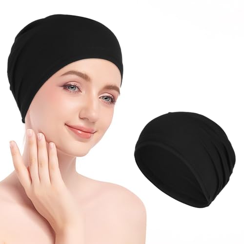 Yuanchu Bambus Schlafmütze,Schwarz Chemo Kopfbedeckung Atmungsaktive Schlafhaube Schädelkappen Baumwolle Chemo Mütze Weich Hüte Multifunktionale Beanie für Damen & Herren von Yuanchu