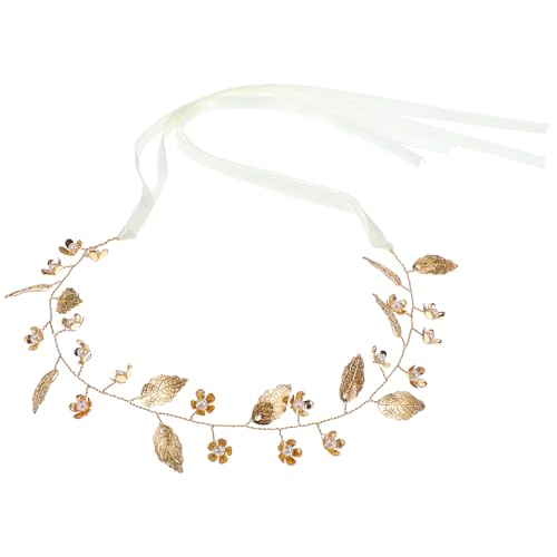 Yuanchu Boho Haarschmuck Hochzeit, Gold Braut Kopfschmuck Kommunion Brautschmuck Haare Gold Mädchen Perle Blumen Haar Krone Accessories Römische Göttin Haarreif Fee Lorbeerkranz Blätter Tiara Haarband von Yuanchu