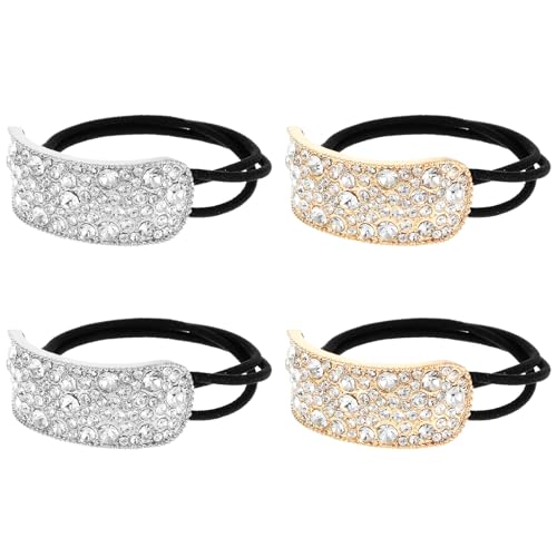 Yuanchu Glitzernde Strass-Pferdeschwanz-Haargummis, glitzernde elastische Haargummis, ausgefallene Kristall-Haargummis, Strass-Haarschmuck für Damen, dickes Haar (Silber und Gold), 4 Stück von Yuanchu