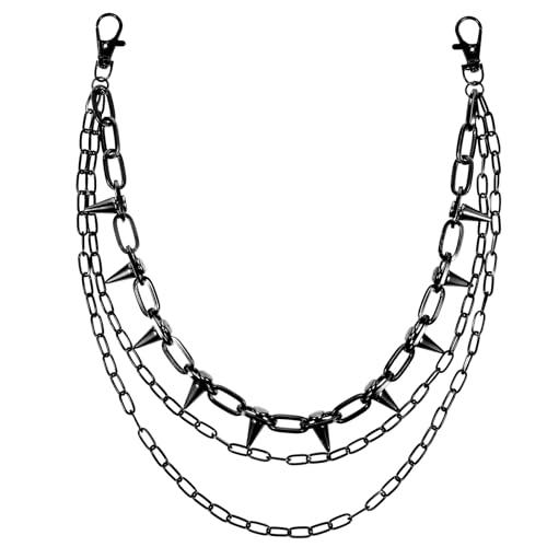 Yuanchu Hosenketten, Hip-pop Metall Hose Kette Triple Layer Punk Hosenkette mit Nieten Gothic Jeans Kette Mode Bikerkette Herren Gürtel Kette Tasche Kette Punk Accessoires für Damen Männer(Schwarz) von Yuanchu