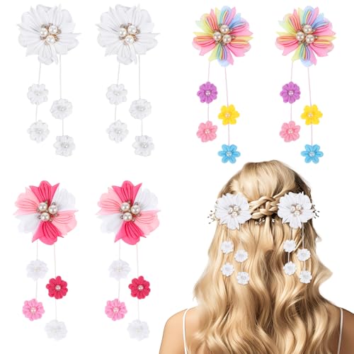 Yuanchu Mädchen Blume Haarclip, 6 Stück Blumen Haarschmuck 5.5cm Böhmen Quaste Haarspange Frauen Perlenhaarnadel Kinder Performance Kopfbedeckungen Hochzeits Tiara Brautdekoration Halloween von Yuanchu