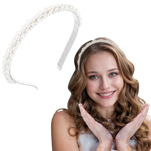 Yuanchu Perlen Haarreif für Damen,Haarreif Braut Weiß Brautstirnband mit Kunstperlen Hochzeit Haarschmuck Haarbänder Elegantes Haarband für Hochzeiten Partys und besondere Anlässe von Yuanchu
