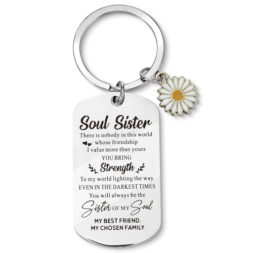 Yuanchu Schwester Schlüsselanhänger Inspirierende Geschenke, 1 Mit Geschenkbox Flanellbeutel Freund Geburtstag Geschenk Edelstahl Frauen Gänseblümchen Anhänger BFF Schutzengel Auto Charm von Yuanchu
