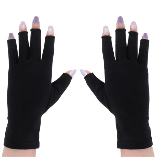 Yuanchu UV Schwarze Handschuhe Nägel, Fingerlose Handschuhe Dünn Anti UV Schutz 2 Größen Frauen Maniküre Kompressions für Fitness Autofahren Radfahren Angeln Onnenschutz Cosplay,M von Yuanchu