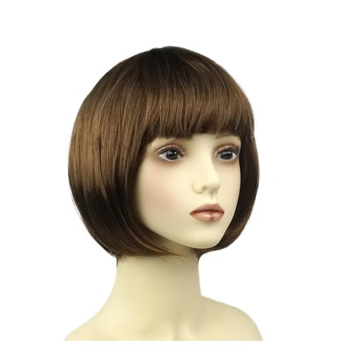Yuannee Bob Echthaar Perücke mit Pony,Frauen Kurzes Glattes Haar 11 Inch Perücke Damen Kurz Synthetische Bob Echthaar Perückes für Mädchen Perückes mit Geradem Pony für Den Täglichen Gebrauch von Yuannee