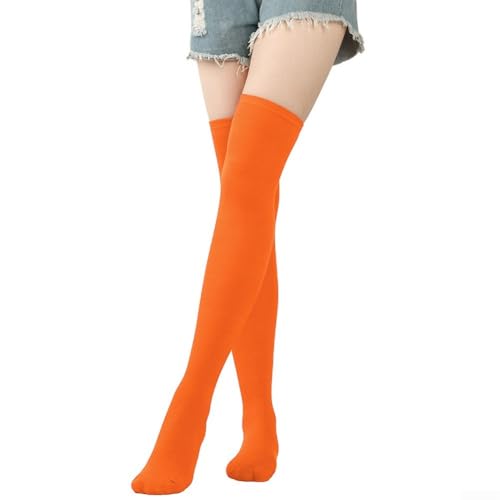 Yuanpgky Lebendige Oberschenkelhohe Overknee-Socken, Weihnachtsstrümpfe, Halloween-Strümpfe für Frauen, gemütliche lange Strümpfe in lustigen Bonbonfarben (orange) von Yuanpgky