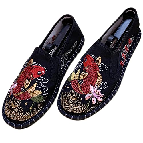 Yuansome Tai Chi Schuhe Bestickte Schuhe Alte Peking Schuhe Kung Fu Gummisohle Martial Art Schuhe Kampfkunst Sportschuhe Unisex mit Handgelenkstütze (38,Schwarz - Roter Fisch) von Yuansome